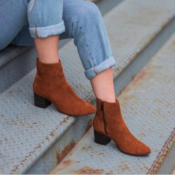 Thursday Paloma Chestnut Suede Block Heel Booties - Picture 2 of 10